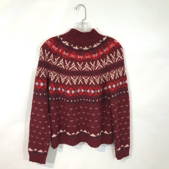 American Eagle Wool Blend Sweater Fair Isle Mock Burgundy Multicolor Women S - Picture 6 of 12